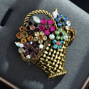 🍏50% OFF/3+...Vintage Rhinestone Flower Basket brooch